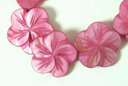 7 Carved Pink South China Sea Shell Flower Beads