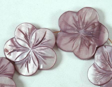 7 Large Carved Lilac China Sea Shell Flower Beads