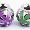 Vibrant Purple & Green Flower Metal Charm Bead