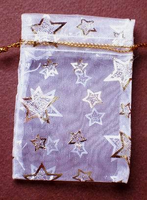 50 Golden Star and  Moon Silk Jewellery Pouches