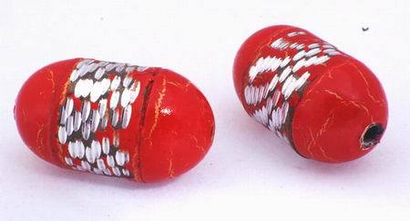 Large Red Antique Barrel Acrylic Beads - Unusual!