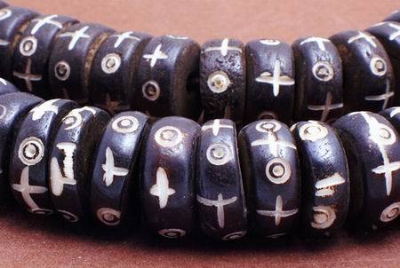 70 Unusual Ancient Writing Ceramic Rondelle Beads - 12mm x 3mm