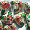 10 Oriental White  Heart Cloisonne Flower Beads - unusual