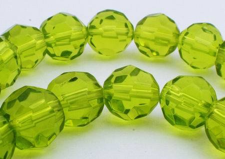 Sparkling Faceted Olivine Green Glass Beads - 10mm