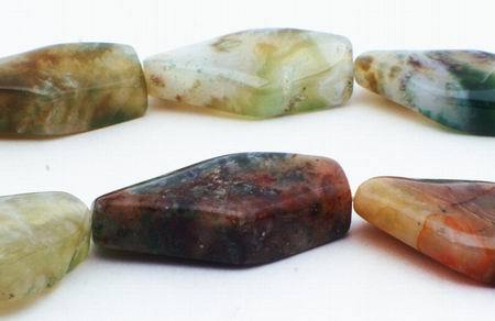 Large Polished Moss Agate Prism Beads - Unusual, Large 30mm!