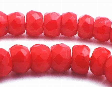 100 Faceted Rich Red Coral Rondelle Beads - 6mm x 4mm
