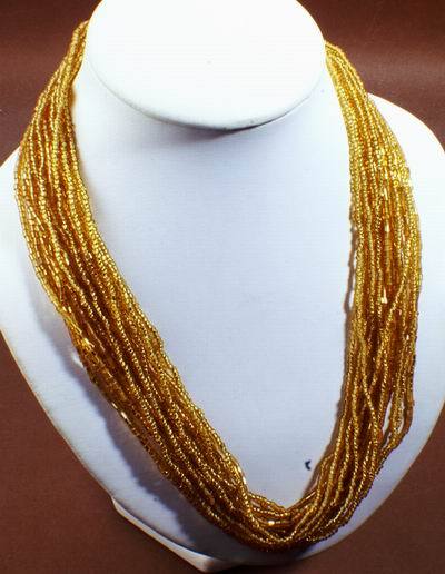 Long 18-String Golden Seed Bead Necklace