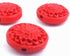 4 Bright  Red Round Carved Cinnabar Beads