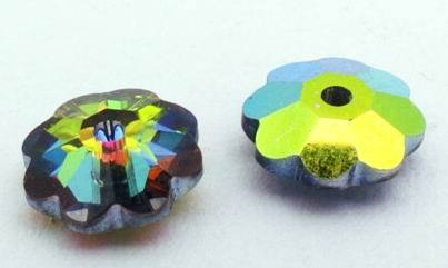 4 x AB Swarovski Bright Green Flower Beads - 6mm x 2mm