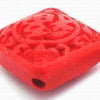 4 Square Fire Engine Red Carved Cinnabar Beads