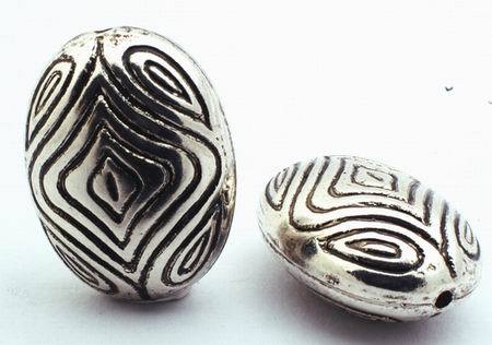 8 Large Silver Aztec Oval Bead Spacers - 24mm