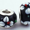 2 Black & White Flower Lampwork Charm Beads - 14mm