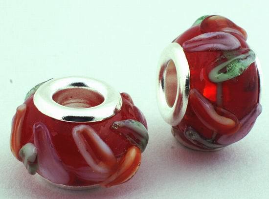 2 Red Petal Flower Lampwork Charm Beads - 14mm