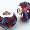 2 Burgandy & Blue Lampwork Charm Beads - 14mm