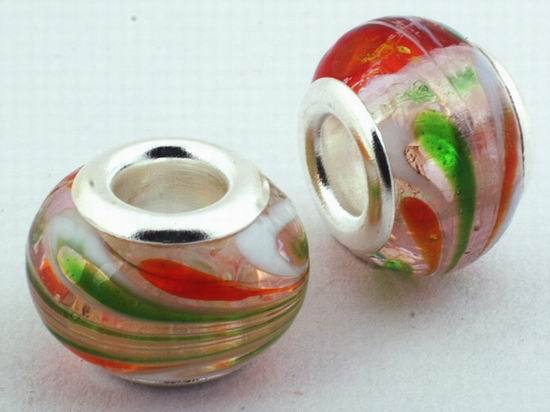2 Pastel Leaf Lampwork Charm Beads - 14mm