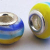 2 Yellow & Blue Twirl Lampwork Charm Beads - 14mm x 10mm