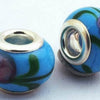 2 Wild Flower Blue Lampwork Charm Beads