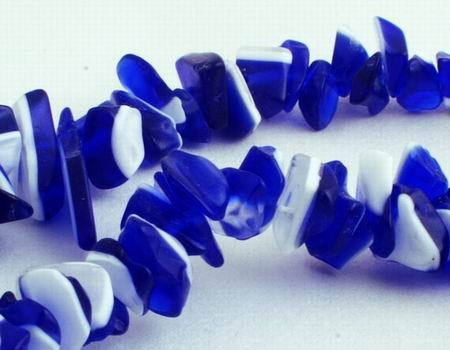 Radiant Blue & White Glass Bead Chips - Long 35-inch string