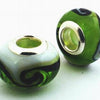 4  Peridot Green Swirl Lampwork Charm Beads
