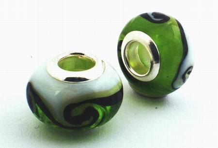 4  Peridot Green Swirl Lampwork Charm Beads