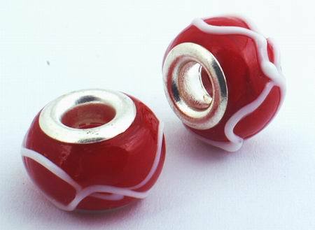 4 Carnival Red Lampwork Charm Beads