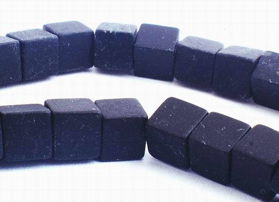 Haunting Frosty Black Onyx Cube Beads - 6mm
