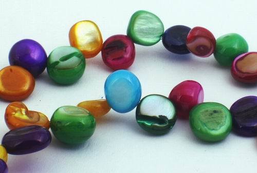 Colourful Rainbow MOP Shell Flat Oval Drops Beads