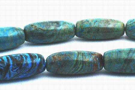 Slender Shiny Larimar Blue Jasper 12mm Tube Beads