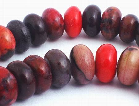 Large Exotic Fire-Red Rhodonite Rondelle Beads