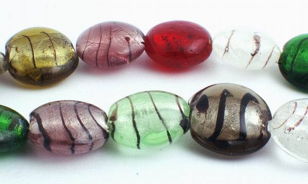 Large Venetian-Colour Murano-Style Glass Foil Button Beads - Heavy!