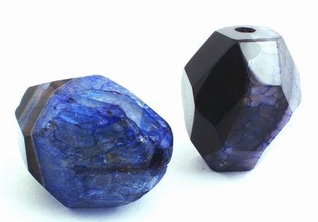2 Large Faceted Dark Blue Fire Agate Nugget Beads