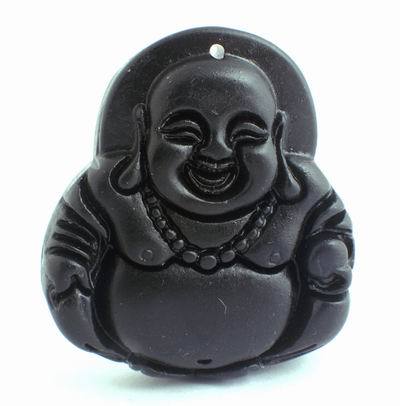 Unusual Carved Happy Buddha Tektite Pendant