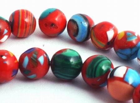 67 Colourful Fire Red & Blue Caslilica Beads
