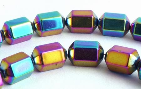 New Aurora Borealis Hematite Hexagonal Beads 9mm x 6mm - Unusual!