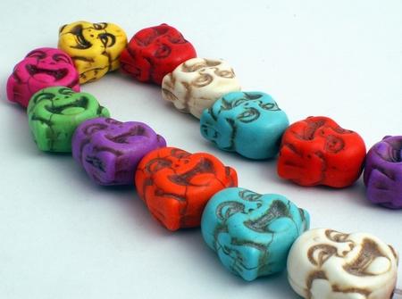 20 Carved Rainbow Turquoise Buddha Beads - Heavy!