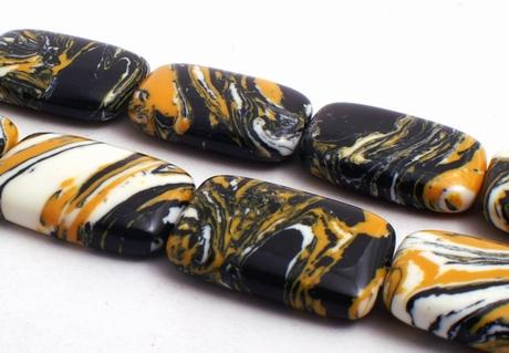 Yellow & Black Tiger-Striped Calsilica Pillow Beads
