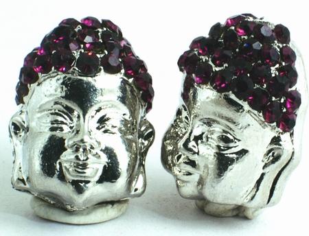 Heavy Buddha Head Charm Bead - Amethyst or Black Hair