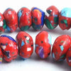86 Fire-Red & Blue Calsilica Rondelle Beads