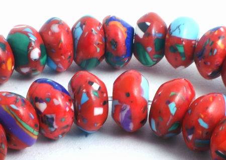 86 Fire-Red & Blue Calsilica Rondelle Beads
