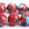 40 Fire-Red & Blue 10mm Calsilica Beads