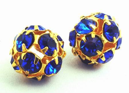 Royal Sapphire Blue & Gold Rhinestone Charm Bead