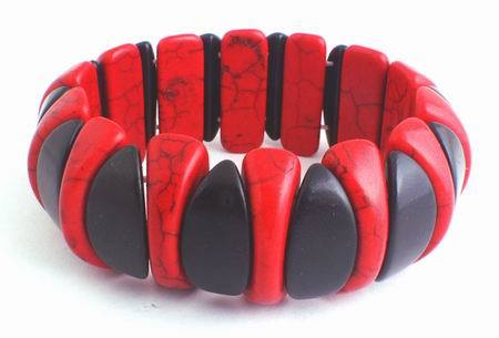 Chunky Red & Black Turquoise Half-Moon Bracelet