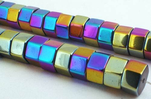 Unusual Aurora Borealis Magnetic Hematite Hexagonal Beads - Heavy!