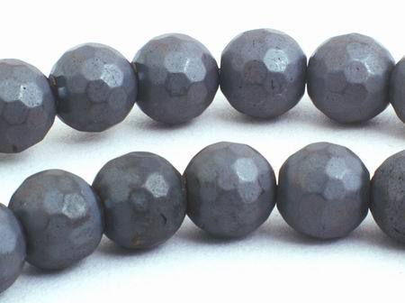 Heavy Faceted Gunpowder Grey Hematite 8mm Beads