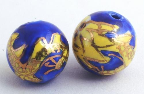 2 Royal Blue & Imperial Yellow Dragon Cloisonné Beads