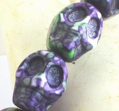 34 Purple & Green Rain Flower Stone Skull Beads