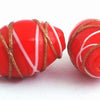 5 Beautiful Red & Gold Lampwork Barrel Beads