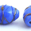 5 Beautiful Blue & Gold Lampwork Barrel Beads