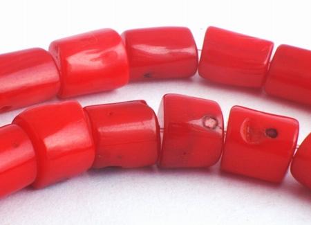 Chunky Chinese Red Root Coral Barrel Beads - A Grade