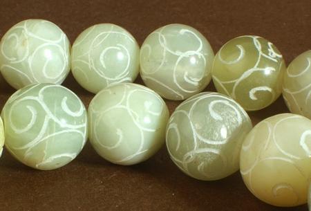 Large 12mm Vintage Pale Green Carved Mountain Jade - Heavy!